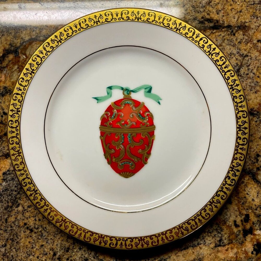Gold Buffet Royal Gallery Porcelain Plate Faberge Red Gold Egg 8.5"
